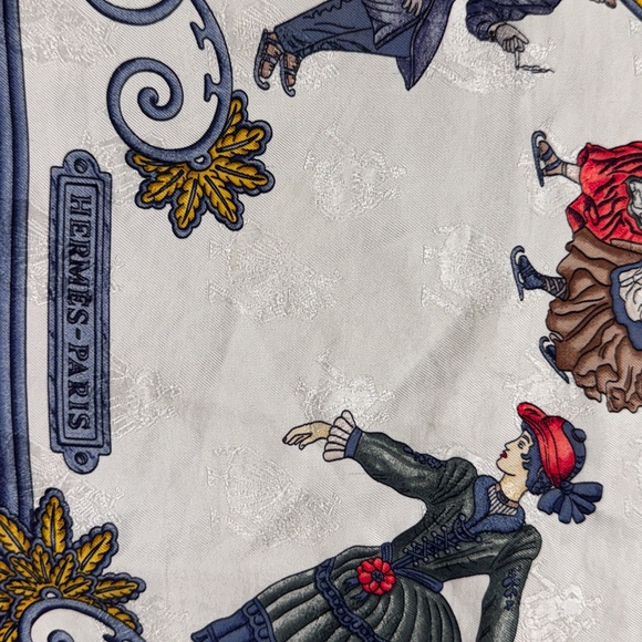Vintage Hermes "Joies d'Hiver" (Winter Joys) Silk scarf 90, by Joachim Metz 1992 - Picture 4 of 7